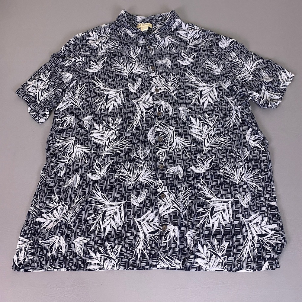 Island Passport Hawaiian Shirt Men 2XLT Navy Blue White Tropical Rayon Button Up